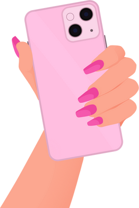 Woman hand holding phone in barbie pink